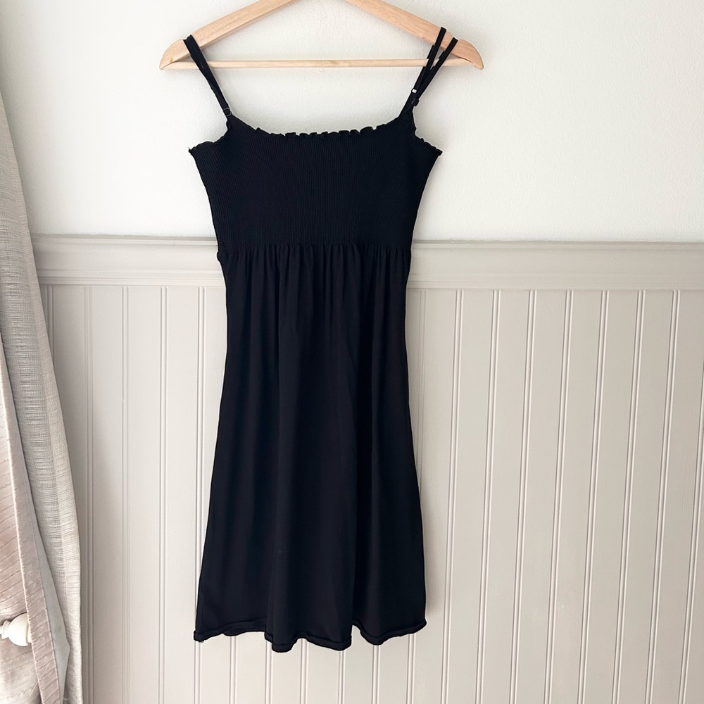 LOFT Smocked Black Textured Sleeveless Mini Dress Size XS petite